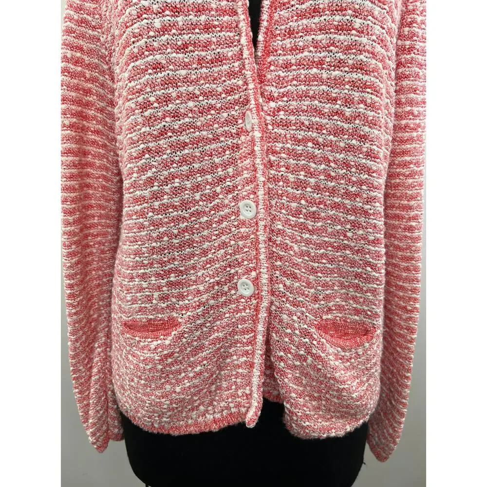 PAUL STUART Red White Knit Cotton Button-Up Sweater Cardigan 12 EU 48 ITALY